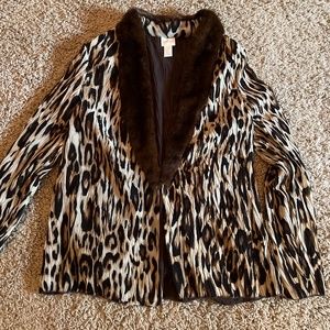 Leopard print cardigan w faux fur collar NWOT